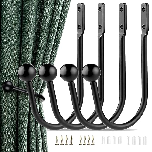 4 Stücke Raffhalter Für Vorhänge, Metall Raffhalter Für Gardinen U-Form Vorhang Halterung Gardinenhalter Wand Holdbacks Gardinen Klammern Zubehör Für Gardinenklammern Zuhause (Schwarz 4 stück) von OuMaiFeng