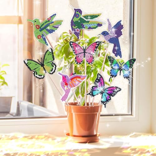 8 Stück Diamond Painting Schmetterling Sets, Kinder und Erwachsene Gartendekoration für Draußen und Drinnen, Balkon Deko, Basteln Diamont Painting Geschenk für Mama und Kinder von OuMaiFeng