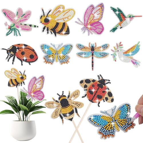 OuMaiFeng 10 Stück Diamond Painting Kinder Sets,Basteln für Kinder Diamont Painting,Basteln Mädchen 8-9-10jahre,Geschenk Mädchen 8-9-10 Jahre,Diamond Painting Erwachsene Gartendekoration von OuMaiFeng