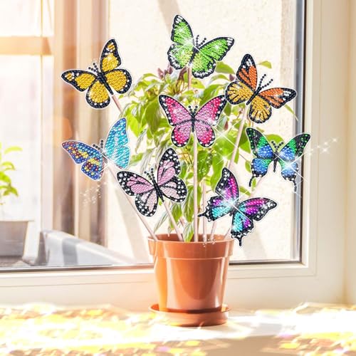 8 Stück Diamond Painting Schmetterling Sets, Kinder und Erwachsene Gartendekoration für Draußen und Drinnen, Balkon Deko, Basteln Diamont Painting Geschenk für Mama und Kinder von OuMaiFeng