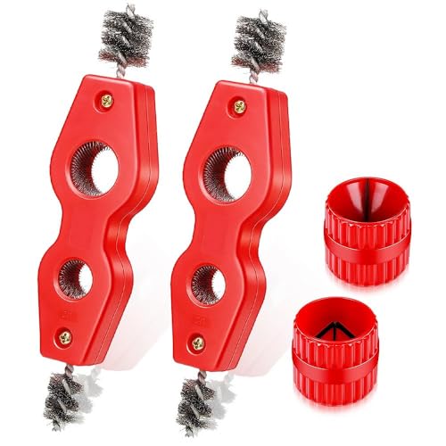 Oubesty Kupferrohrreiniger und Reibahle, 4 Stück, Rohrreibahle, Entgratungswerkzeug, Rohrreibahle, Entgratungsbürste für Kupfer-PVC-Rohr und weiche Stahlrohre von Oubesty