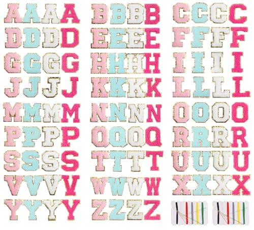 104 Stück 4 Farben Chenille-Patches Selbstklebende Buchstaben-Aufnäher A–Z Stoffaufkleber ohne Nähen Chenille Selbstklebende Patches für Kleidung,Kleid,Hut,Jeans,Rucksäcke,Jacken,T-Shirt von Oucaty