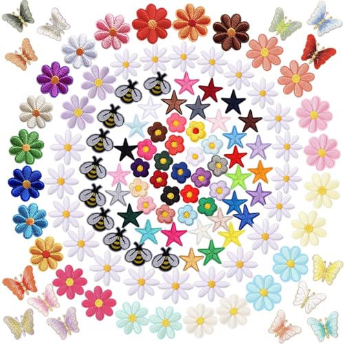 122 Stück Patches Funny Schmetterling Bienen Blumen Aufbügeln Bestickte Flicken Bügelbilder Iron on/Sew on Patch Aufnäher für Aufbügeln Kleidung,Kleid,Hut,Jeans,Rucksäcke,Jacken,T-Shirt von Oucaty