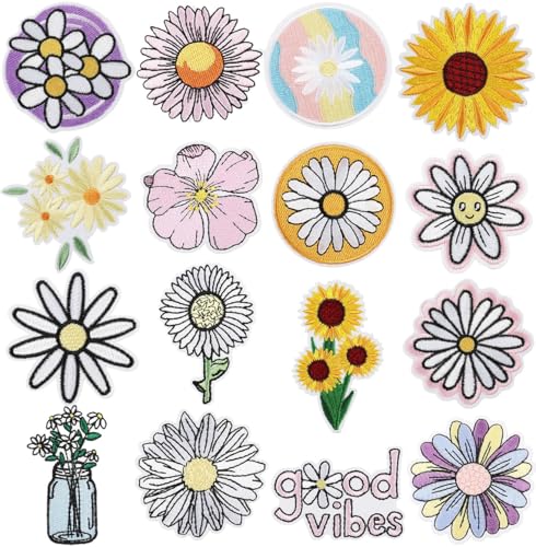 16 Stück Blume Patches zum Aufbügeln Bestickte Aufnäher Iron on/Sew on Patches Flicken zum Aufbügeln Kinder Erwachsene Applikation auf Kleidung Hut Jacken DIY Jeans Kleid T-Shirt Rucksäcke von Oucaty