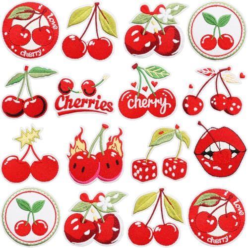 16 Stück Cherry Patches zum Aufbügeln Kirschen Iron on/Sew on Patches Stickerei Aufnäher zum Aufbügeln Applikation für Hut Jeans Kleidung Rucksäcke DIY-Zubehör Kleid T-Shirt Jacken 16 Stück Cherry Patches zum Aufbügeln Kirschen Iron on/Sew on Patches Stickerei Aufnäher zum Aufbügeln Applikation für Hut Jeans Kleidung Rucksäcke DIY-Zubehör Kleid T-Shirt Jacken von Oucaty
