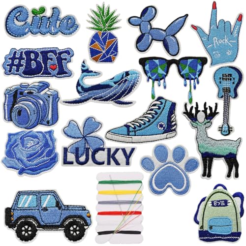 16 Stück Kawaii-Aufnäher zum Aufbügeln, Motiv: blaue Cartoon-Aufnäher, bestickt, zum Aufnähen oder Aufnähen, für Mantel, Uniformen, Hosen, Rucksäcke, Hüte, DIY-Dekoration, Taschen, Jacken, Kleidung 16 Stück Kawaii-Aufnäher zum Aufbügeln, Motiv: blaue Cartoon-Aufnäher, bestickt, zum Aufnähen oder Aufnähen, für Mantel, Uniformen, Hosen, Rucksäcke, Hüte, DIY-Dekoration, Taschen, Jacken, Kleidung von Oucaty