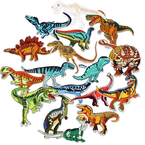 17 Stück Dinosaurier Flicken Bügelbilder Iron on/Sew on Patch Patches zum Aufbügeln Bestickte Aufnäher für Aufnähen oder Aufbügeln auf Kleid,Hut,Jeans,Rucksäcke,Kleidung,Jacken,T-Shirt von Oucaty