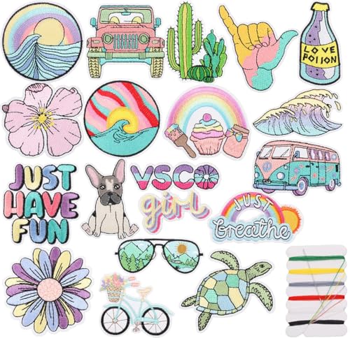 18 Stück Sea Wave Turtle Aufnäher Zum Aufbügeln Bestickte Patches Flicken Bügelbilder Iron on/Sew on Patches für Aufnähen oder Aufbügeln auf Kleidung Hut Jeans Kleid Rucksäcke Jacken T-Shirt DIY von Oucaty