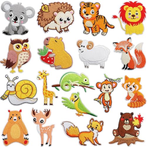 18 Stück Tiere Patches zum Aufbügeln,Flicken Bügelbilder Hase,Giraffe,Löwe,Koala Iron on/Sew on Patch Bestickte Aufnäher für Aufnähen oder Aufbügeln auf Kleidung,Kleid,Hut,Jeans,Rucksäcke,Jacken von Oucaty