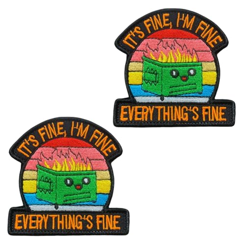 2 Stück Aufnäher mit Aufschrift "It's Fine I'm Fine Every Thing", lustig, bestickt, taktische Aufnäher für Hut, Armband, Weste, Tasche, Rucksack, Jacke, Hose, Kleidung, Mantel, Biker von Oucaty