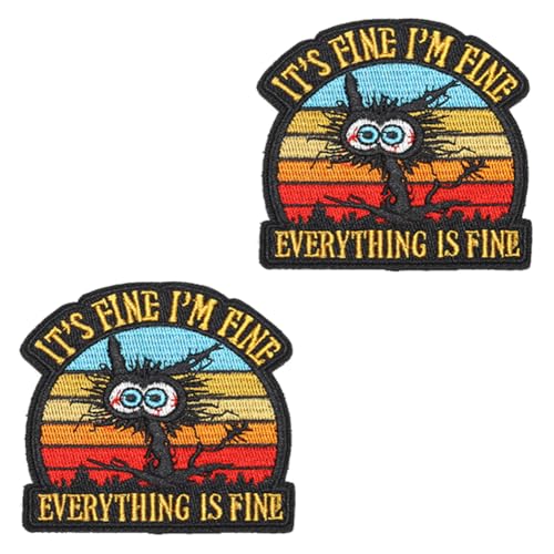 2 Stück Aufnäher mit der Aufschrift "I'm Fine Everything is Fine Fine Funny Cat Hook and Loop Applique Badge Tactical Embroidered Patches for Clothes,Bag,Uniforms,Armband,Biker,Pants,Coat,Bag,Backpack von Oucaty