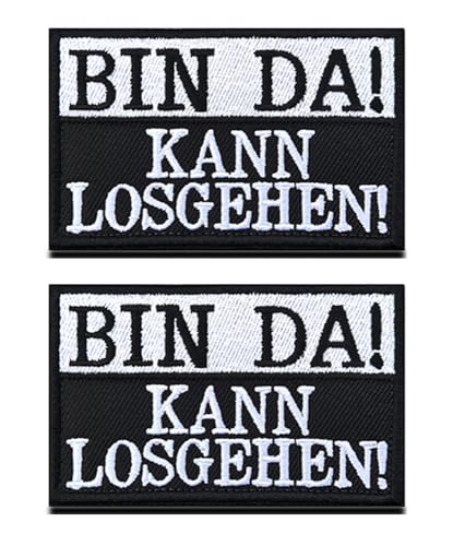2 Stück BIN DA!KANN LOSGEHEN Lustig Patches Taktische Abzeichen Bestickt,Gestickt Emblem zum Hook and Loop auf Applikationen Kleidung,Rucksack,Mützen,Jeans,Jacken,Hosen,DIY-Zubehör. von Oucaty