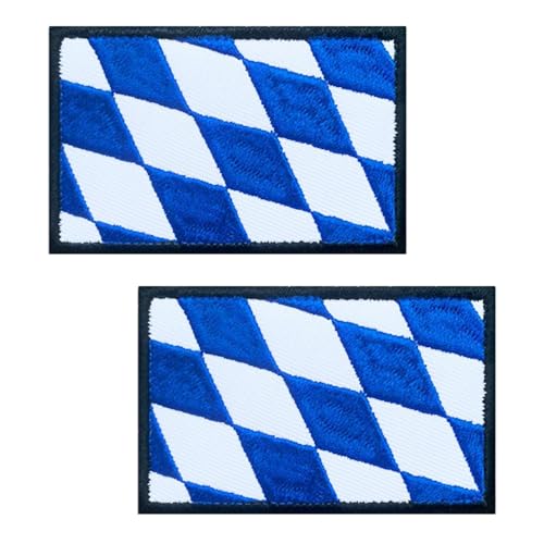 2 Stück Bayern Flagge Patch Taktische Blau Bayerisch Nationales Emblem Stickerei Aufnähen Hook and Loop Patch Applikationen Mützen,Jeans,Uniformen,Jacken,Hosen,Biker,Rucksack,Hemden von Oucaty