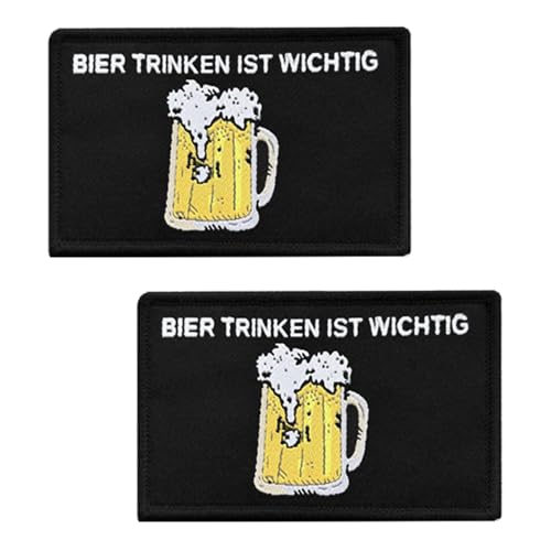 2 Stück"Bier Trinken Ist Wichtig"Lustige Taktische Patch Emblem Stickerei Hook and Loop Patch Abzeichen Applikationen Kleidung,Hosen,Biker,Rucksack,Mützen,Hemden,Jacken,Jeans,DIY-Zubehör von Oucaty