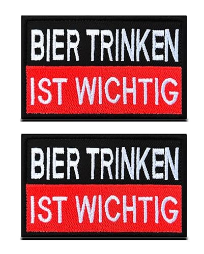 2 Stück "Bier Trinken ist Wichtig " Lustig Patches Taktische Abzeichen Bestickt,Dekorative Applikationen Kleidung,Rucksack,Mützen,Jeans,DIY-Zubehör,Jacken,Hosen.Hook and Loop Gestickt Emblem von Oucaty