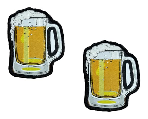 2 Stück Bierglas Bierkrug Patch Emblem Taktische Stickerei Hook and Loop Patch Abzeichen Applikationen Mützen,Hemden,Jacken,Kleidung,Hosen,Biker,Rucksack,Jeans,DIY-Zubehör,Uniformen von Oucaty