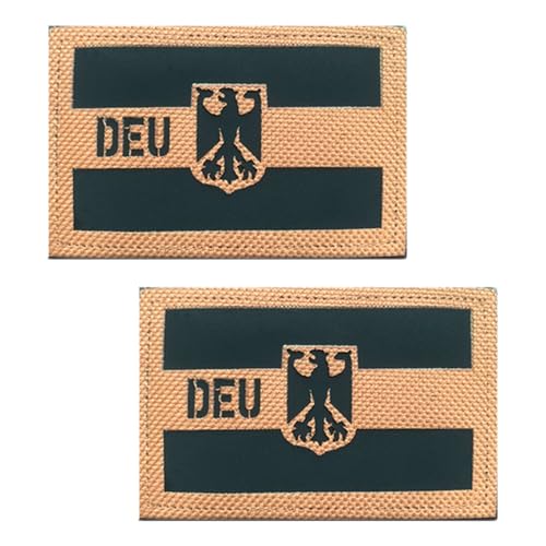 2 Stück DEU Deutsche Flagge IR Infrarot Reflektierend Patches Taktische Emblem Applikationen Biker,Rucksack,Jeans,Uniformen,Kleidung,Mützen,Hemden,Jacken,Hosen Hook and Loop Patch-Braun von Oucaty