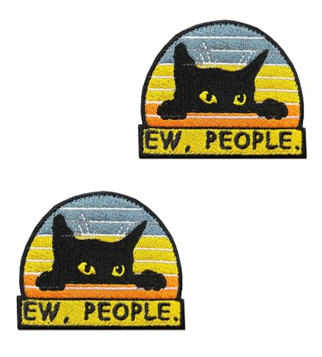 2 Stück "Ew, People" Patches Militär Taktische Abzeichen Bestickt,Funny Joke Cats Emblem zum Hook and Loop auf Kleidung Dekorative Rucksack,Mützen,Jeans,Uniform,Jacken,Hosen von Oucaty