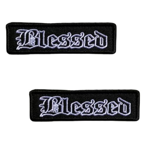 2 Stück Gesegnet Blessed Aufnäher Patches Taktische Abzeichen Bestickt Stickerei Emblem zum Hook and Loop auf Dekorative Applikationen Kleidung Uniformen Rucksack Mützen Jeans Jacken Hosen von Oucaty