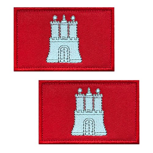 2 Stück Hamburger Stadtflaggen Patches Taktische Stickerei Hamburger Stadt Schloss Emblem Hook and Loop Patches Applikationen für Mützen,Taschen,Rucksack,Uniformen,Jacken,Hemden,Hosen,Kleidung von Oucaty