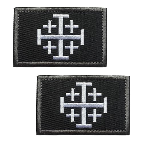 2 Stück Jerusalem Cross Crusader Jihad Patches Taktische Stickerei Abzeichen Hook and Loop Bestickt Emblem Patches Applikation Hemden Baseballkappe Kleidung Rucksack Jacken Uniformen Mützen von Oucaty