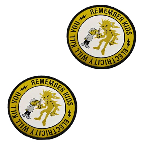 2 Stück "Kids Electricity Will Kill You" Lustige Emblem Hook and Loop Patches Taktische Stickerei Abzeichen Patches Applikationen für Hosen,Kleidung,Mützen,Rucksack,Taschen,Uniformen (Gelb) von Oucaty