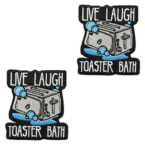 2 Stück Live Laugh Toaster Bath Patches Emblem Funny Meme Taktische Stickerei Abzeichen Hook and Loop Patches für Biker,Rucksack,Kleidung,Mützen,Taschen,Uniformen,DIY-Zubehör,Jacken,Hemden von Oucaty