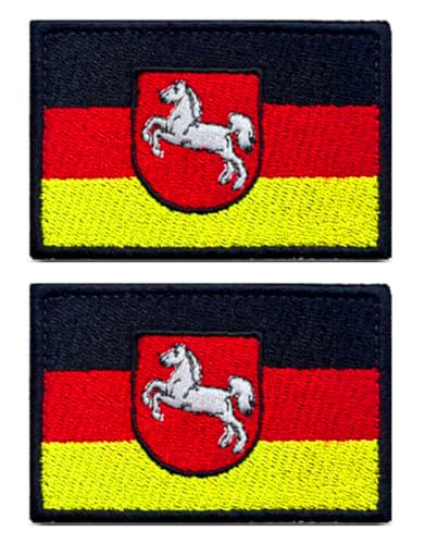2 Stück Niedersachsen Flagge Wappen Patches Taktische Abzeichen Bestickt,Gestickt Emblem zum Hook and Loop auf Applikationen Kleidung,Rucksack,Mützen,Jeans,DIY-Zubehör,Jacken,Hosen. von Oucaty