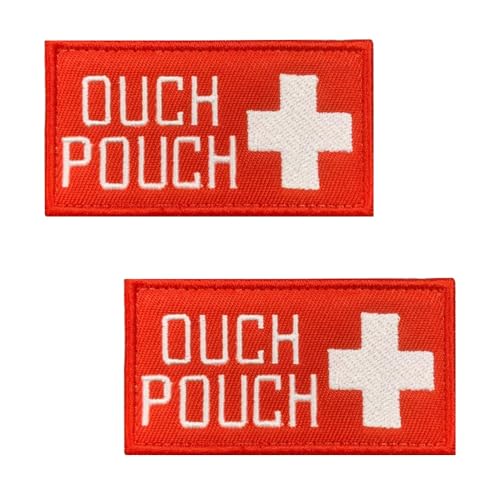 2 Stück "Ouch Pouch" Medic Kreuz Patch Taktisches Stickerei Emblem Hook and Loop Patches Applikationen Taktische Rucksäcke,Medizinische Taschen,Outdoor-Abenteuer-Kits,Erste-Hilfe-Kits/Tasche(Rot) von Oucaty