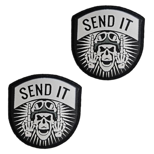 2 Stück "SEND IT" Lustige Emblem Skelett Finger Taktische Stickerei Patches Hook and Loop Patches Applikationen für Hosen,Kleidung,Mützen,DIY-Zubehör,Biker,Rucksack,Taschen,Uniformen von Oucaty
