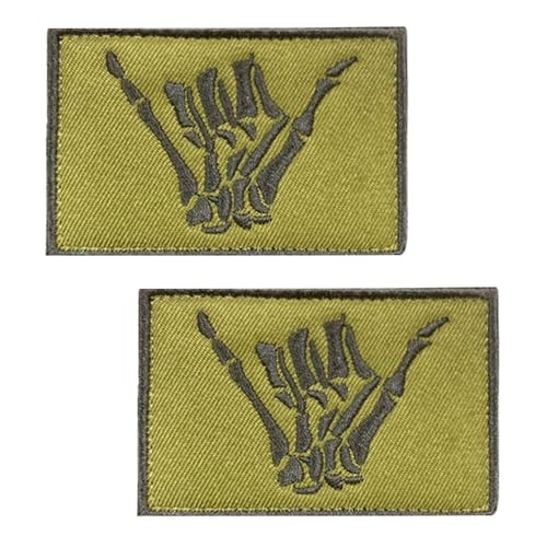 2 Stück Shaka-Hand Patches Taktisches Stickerei Skelett-Hand Emblem Hook and Loop Patches Applikationen für Jacken,Hemden,Rucksack,Kleidung,Uniformen,DIY-Zubehör,Hosen,Mützen,Taschen von Oucaty