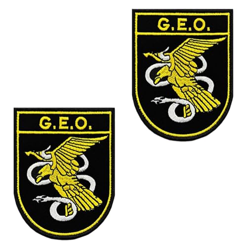 2 Stück Spanien GEO Tactical Patch bestickt spanisches Emblem Haken und Schlaufe Abzeichen Applikation Patches für Armband, Tasche, Hut, Rucksack, Jacke, Jeans, Tasche, Uniformen, Kleidung von Oucaty