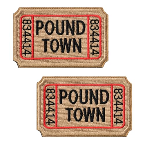 2 Stück Ticket to Pound Town bestickte taktische Flicken Armee-Emblem-Applikation mit Klettverschluss für Armband, Jacke, Hose, Kleidung, Tasche, Rucksack, Mantel, Biker, Weste, Hut, Uniformen, Tasche von Oucaty