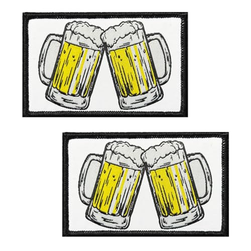 2 Stück Trinken Bier Lustiger Patch Emblem Taktische Stickerei Applikationen Mützen,Hemden,Jacken,Jeans,DIY-Zubehör,Uniformen,Kleidung,Hosen,Biker,Rucksack Hook and Loop Patch Abzeichen(White) von Oucaty