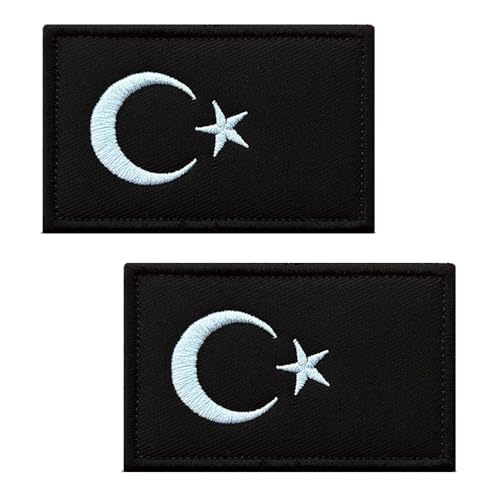 2 Stück Türkei Turkey Flagge Patch Taktische Türkisch Nationales Emblem Hook and Loop Patch Stickerei Aufnähen Applikationen Jacken,Hosen,Biker,Rucksack, Mützen,Jeans,Kleidung(Black) von Oucaty