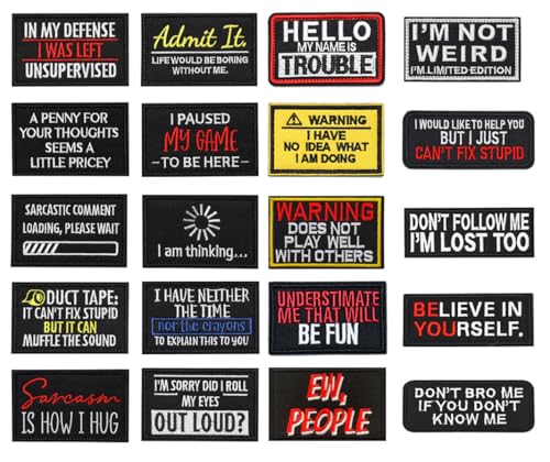 20 Stück Aufnäher mit Aufschrift "Believe in Yourself", Ew People, Hello My Name is Trouble etc., lustig, taktisch, bestickt, für Hosen, Kleidung, Mantel, Biker, Hut, Armband, Jacke 20 Stück Aufnäher mit Aufschrift "Believe in Yourself", Ew People, Hello My Name is Trouble etc., lustig, taktisch, bestickt, für Hosen, Kleidung, Mantel, Biker, Hut, Armband, Jacke von Oucaty