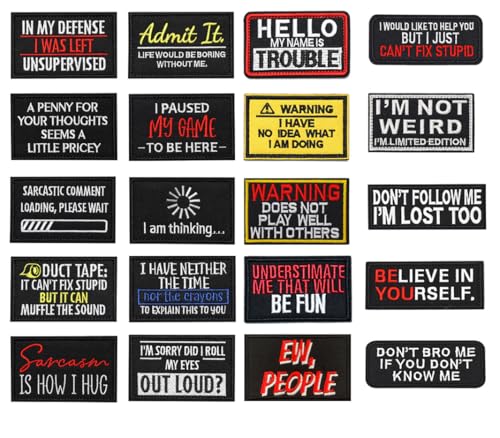 20 Stück Believe in Yourself,Ew People,Hello My Name is Trouble Verschiedene Funny Taktische Stickerei Abzeichen Patch Hook and Loop Patch für Biker,Rucksack,Kleidung,Mützen,Uniformen,Jacken,Hemden 20 Stück Believe in Yourself,Ew People,Hello My Name is Trouble Verschiedene Funny Taktische Stickerei Abzeichen Patch Hook and Loop Patch für Biker,Rucksack,Kleidung,Mützen,Uniformen,Jacken,Hemden von Oucaty