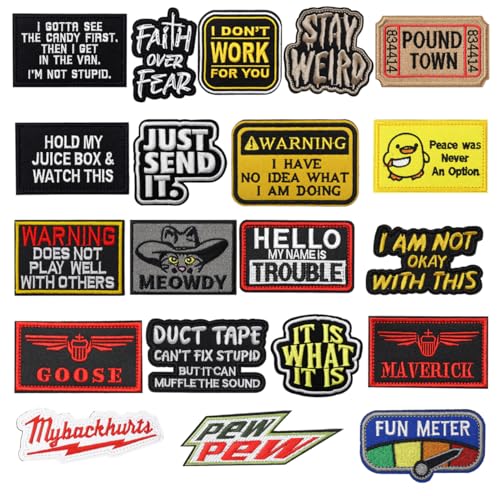 20 Stück Faith Over Fear,It is What It is,Just Send It Verschiedene Funny Abzeichen Taktische Stickerei Patch für Mützen,Taschen,Uniformen,Hemden,Kleidung,DIY-Zubehör,Jacken Hook and Loop Patch von Oucaty