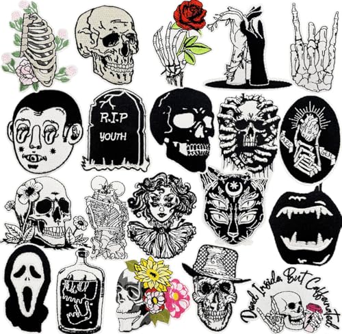 20 Stück Goth Patches Flicken Bügelbilder Aufbügeln Stickerei Aufnäher Iron on/Sew on Patches Aufnäher für Aufnähen oder Aufbügeln auf Kleidung Jacken T-Shirt Kleid Hut Jeans Rucksäcke von Oucaty