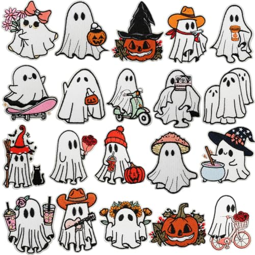 20 Stück Halloween Halloween Patches zum Aufbügeln Iron on/Sew on Patches Stickerei Aufnäher für Aufnähen oder Aufbügeln auf Kleidung Kleid Hut Jeans Rucksäcke DIY Jacken T-Shirt von Oucaty