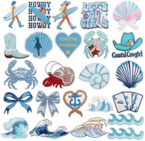 24 Stück Blaue Surfermädchen Patches Iron on/Sew on Patch zum Aufbügeln,Flicken Bügelbilder Bestickte Aufnäher für Aufnähen oder Aufbügeln auf Kleidung,Kleid,Hut,T-Shirt,Jeans,Rucksäcke,Jacken von Oucaty