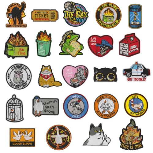24 Stück Funny Meme Cat,Goose etc Patches zum Aufbügeln,Iron on/Sew on Patch Bestickte Aufnäher für Aufnähen oder Aufbügeln Kleidung,Kleid,Hut,Rucksäcke,Jacken,T-Shirt,Jeans von Oucaty
