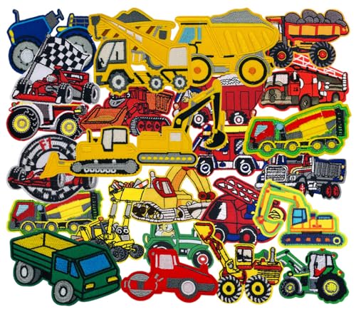 26 Stück Baufahrzeug Iron on/Sew on Patch Flicken Bügelbilder Bestickte Aufnäher Patches zum Aufbügeln für Aufnähen auf Jungen Hut,Jeans,Rucksäcke,Kleidung,Kleid,Jacken,T-Shirt von Oucaty