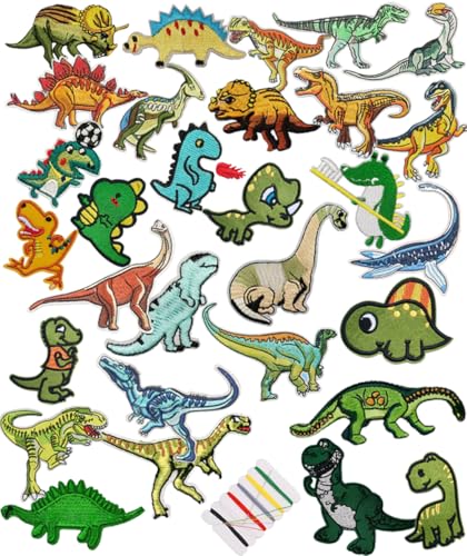 30 Stück Dinosaurier-Aufnäher zum Aufbügeln oder Aufnähen, bestickte Aufkleber für Mantel, Uniformen, Hosen, Kleidung, Jeans, Kleid, Rucksäcke, Hut, DIY-Dekoration, Taschen, Jacken, Westen, 30 Stück von Oucaty