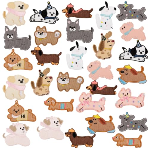 30 Stück Hund Chenille-Patches Funny Selbstklebende Niedliche Hund-Aufnäher Stoffaufkleber ohne Nähen Chenille Patches für Rucksäcke,Kleidung,Kleid,Hut,Jeans,Jacken,T-Shirt von Oucaty