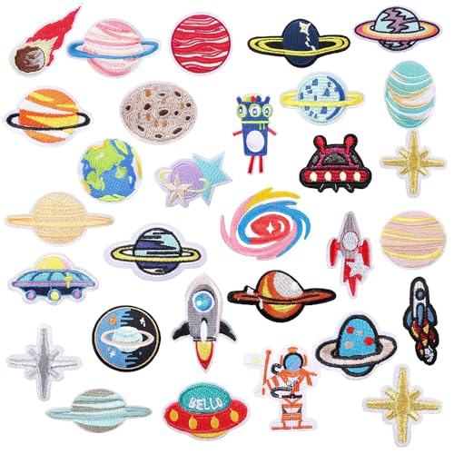 30 Stück Raum Astronaut Zum Aufbügeln Patch Sticker Flicken Bügelbilder Bestickte Iron on/Sew on Patch Aufnäher für Aufnähen oder Aufbügeln auf Kleidung,Kleid,Hut,T-Shirt,Jeans,Rucksäcke,Jacken von Oucaty