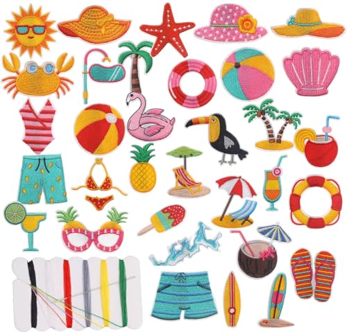 33 Stück Summer Style Patches zum Aufbügeln,Flicken Bügelbilder Iron on/Sew on Patch Bestickte Aufnäher für Aufnähen oder Aufbügeln auf Kleidung,Kleid,Hut,Jeans,Rucksäcke,Jacken,T-Shirt von Oucaty