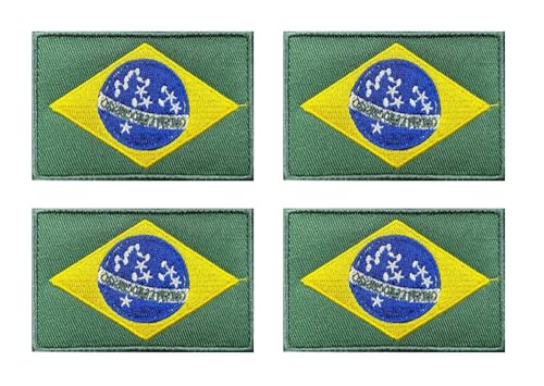 4 Stück Brasilien Flagge Taktische Patch Brasilien Nationales Emblem Stickerei Aufnähen Iron on Sew on Patch Applikationen Hemden,DIY-Zubehör,Jacken,Hosen,Biker,Rucksack,Mützen,Jeans,Uniformen von Oucaty