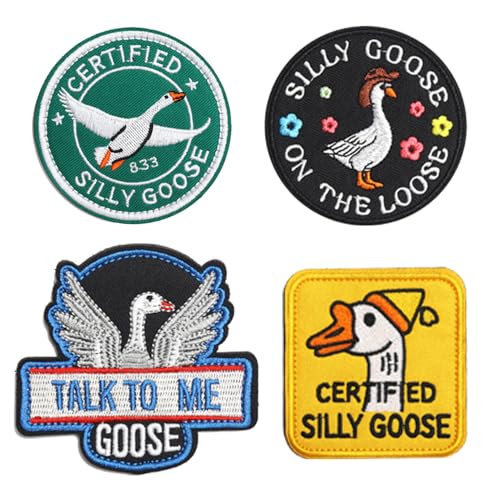 4 Stück Certified Silly Goose Lustiges Patches Taktische Bestickt Abzeichen Stickerei Applikationen Kleidung,Rucksack,Jeans,Jacken,Hosen,DIY-Zubehör,Uniformen,Mützen Hook and Loop Emblem Patch von Oucaty