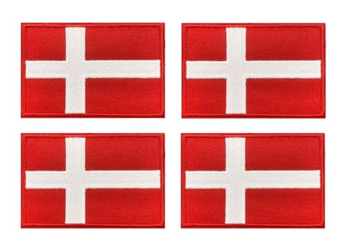 4 Stück Dänemark Flagge Patch Taktische Dänisches Nationales Emblem Stickerei Aufnähen Iron on Sew on Patch Applikationen Jacken,Hosen,Biker,Rucksack,Mützen,Jeans,Uniformen,Hemden,DIY-Zubehör von Oucaty